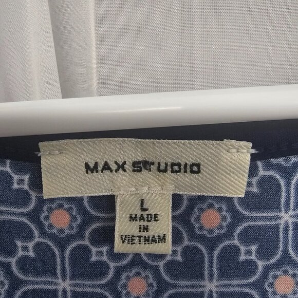 Max Studio Blue Pink Floral Geometric Sleeveless Dress Boho Shift L - Picture 7 of 10